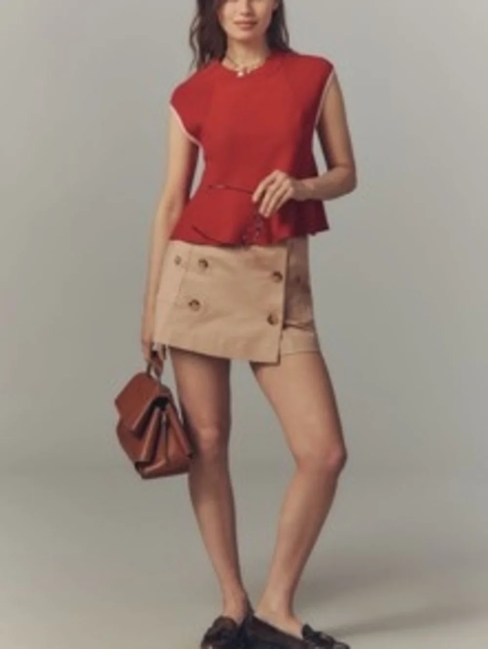 Maeve Bright Red Sleeveless Knit Shell with Contrast Trim - Picture 3 of 5
